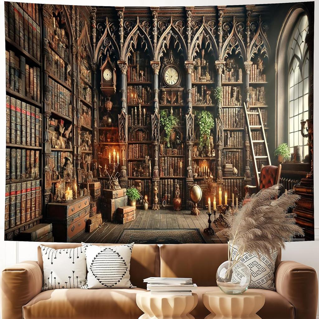 Magic School Bookshelf Tapestry Study Room Picture Large Book Tree House Medieval Tapestries Dorm Wall Art for Home Decor