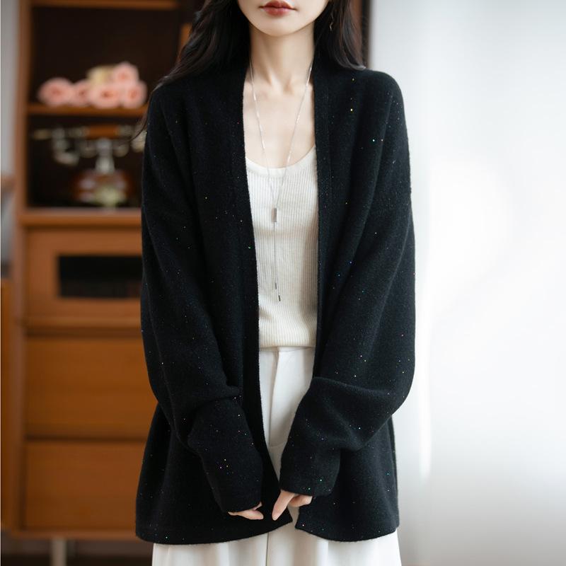 Korean Version Loose Lazy Wind Wool Cardigan Jacket Women'S Autumn And Winter New Bead Yarn Wool Knitted Sweater Women'S