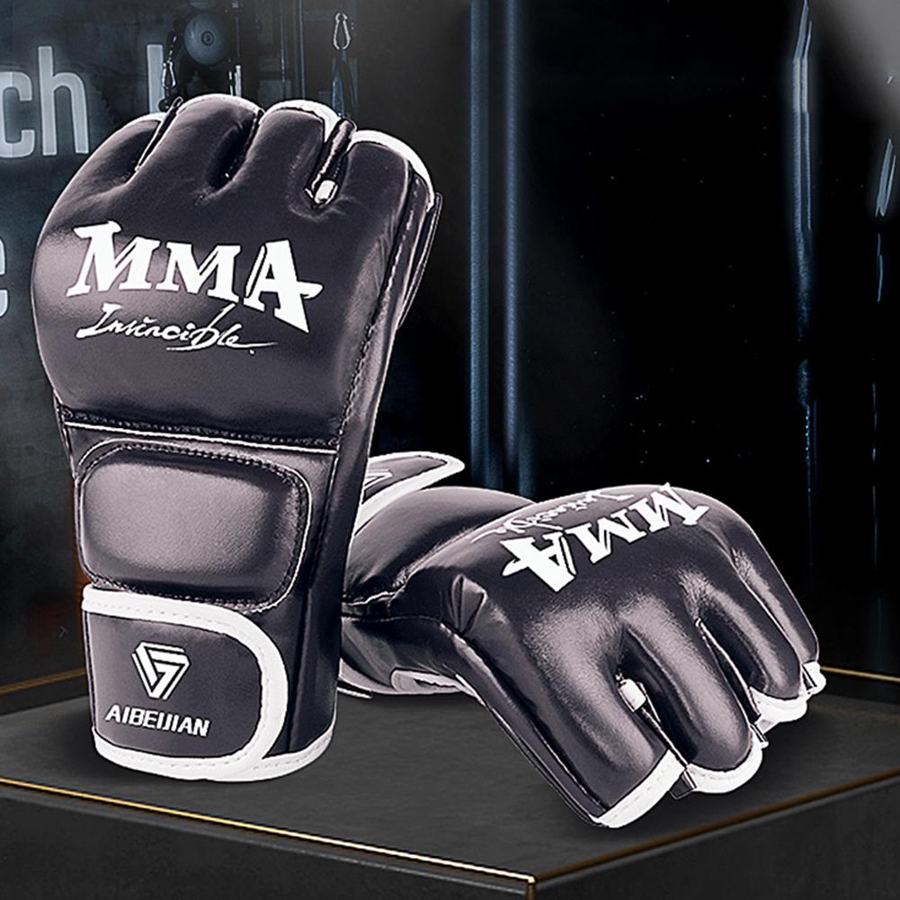 Halbfinger Boxhandschuhe Trainingshandschuhe Tragbare PU Kickboxen Schutzhandschuhe Reißfest Atmungsaktiv für Sportzubehör