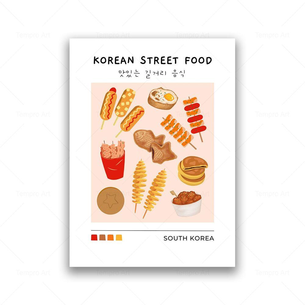 Retro Korean Street Snack Foods Posters Banchan Art Prints Colorful Wall Art Canvas Painting Aesthetic Room Kitchen Wall Decor