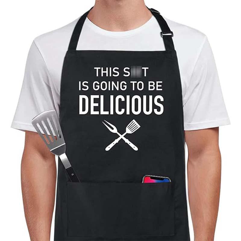 Polyester Halter Neck Kitchen Apron with Letter Design for Home and Restaurant Workwear