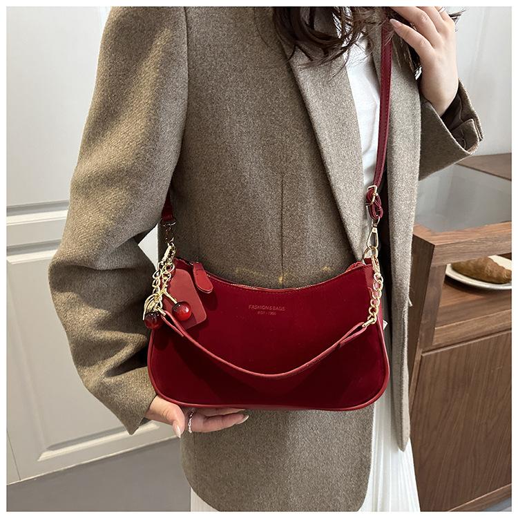 Faux Suede Crescent Moon Bag For Women, Minimalist Shoulder Crossbody Purse, Casual Single Strap Handbag