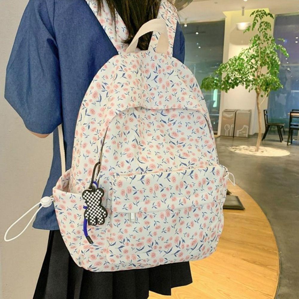 Aesthetic Floral School Bag Fashion Shoulder Bag Large Capacity Students Backpack Textbook