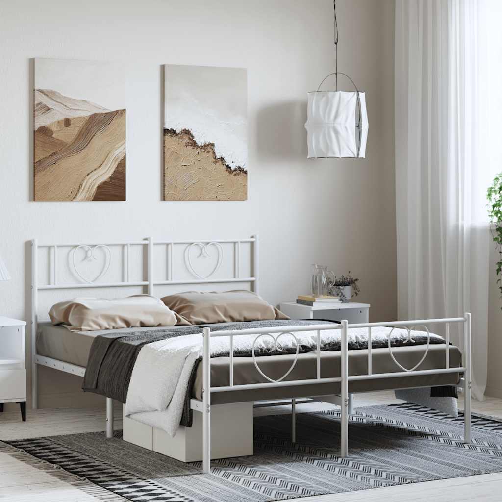 Metal Bed Frame with Headboard and Footboard White 150x200 cm