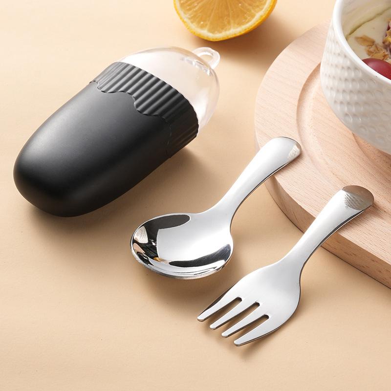 Kids Stainless Steel Kids Cutlery Portable Baby Feeding Utensils Baby Spoons Baby Tableware Set 2Pc/Set Children Spoon Forks Box