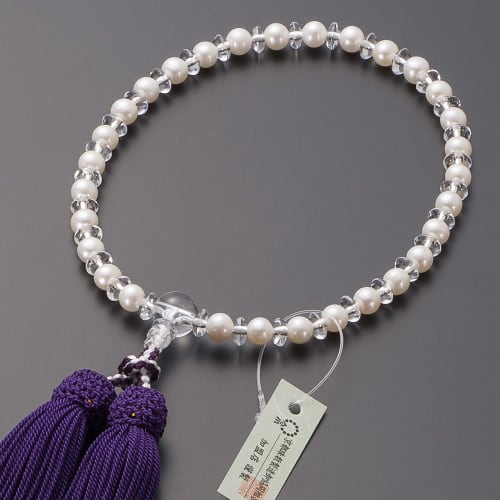 Buddhist Altar Shop Takita Shoten Kyoto Buddhist Prayer Beads for Women, Freshwater Pearl, Genuine Quartz, Mandarin Beads, 6mm Beads, Silk Tassel, Pra