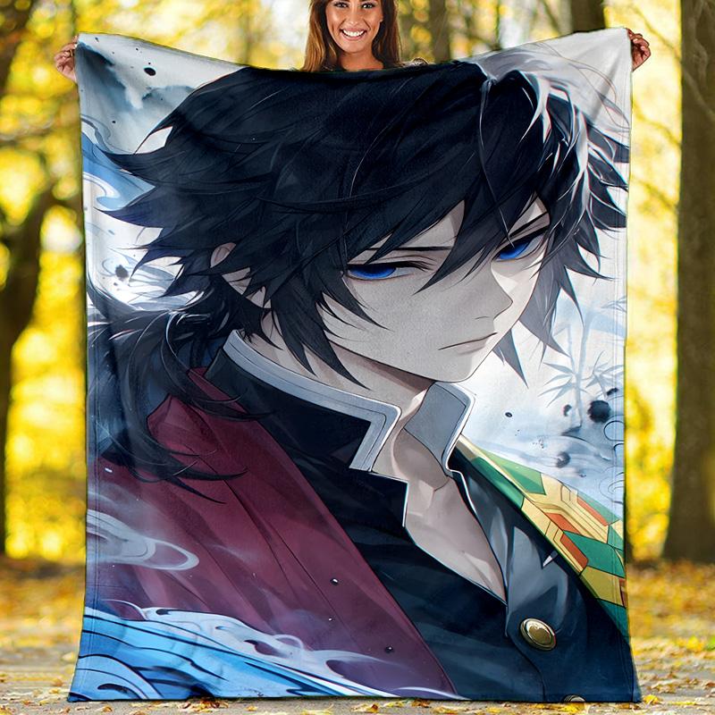 1pc Tomioka Giyuu Theme Blanket - Digital Print, Polyester, Cozy for All Seasons, Perfect for Outdoor, and Travel