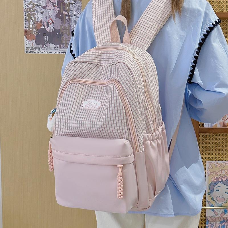 School Bag High Value Ins Cute Plaid Big Light Casual School Bag Large Capacity Commuter Girl Backpack