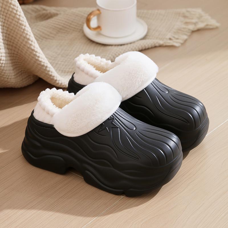 Women's EVA Waterproof Thick-Soled Plush Cotton Slippers, Non-Slip High-Heel, Warm Indoor Shoes for Autumn & Winter
