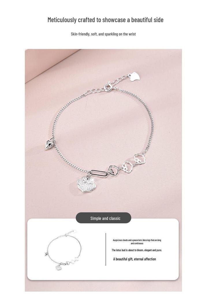 S925 Sterling Silver Ruyi Cloud Peace Lock Bracelet - Elegant Gift for Her, Perfect for Valentine's Day & Seven Stars Festival