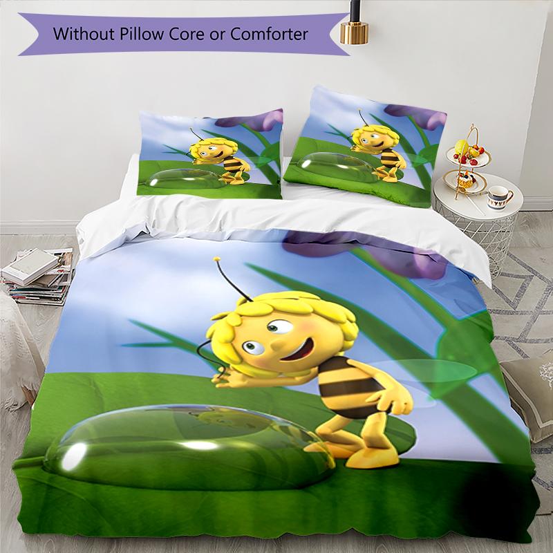 3pcs maya the bee Bedding Set Duvet Cover Closure Includes 1 Duvet Cover & 2 Pillowcases, Soft and Comfortable for All Seasons.