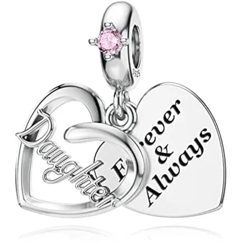 925 Silver Pink Heart Charm Pendant For Mother Sisters Daughter Friend DIY Jewelry Fit Original Bracelet Women Gift