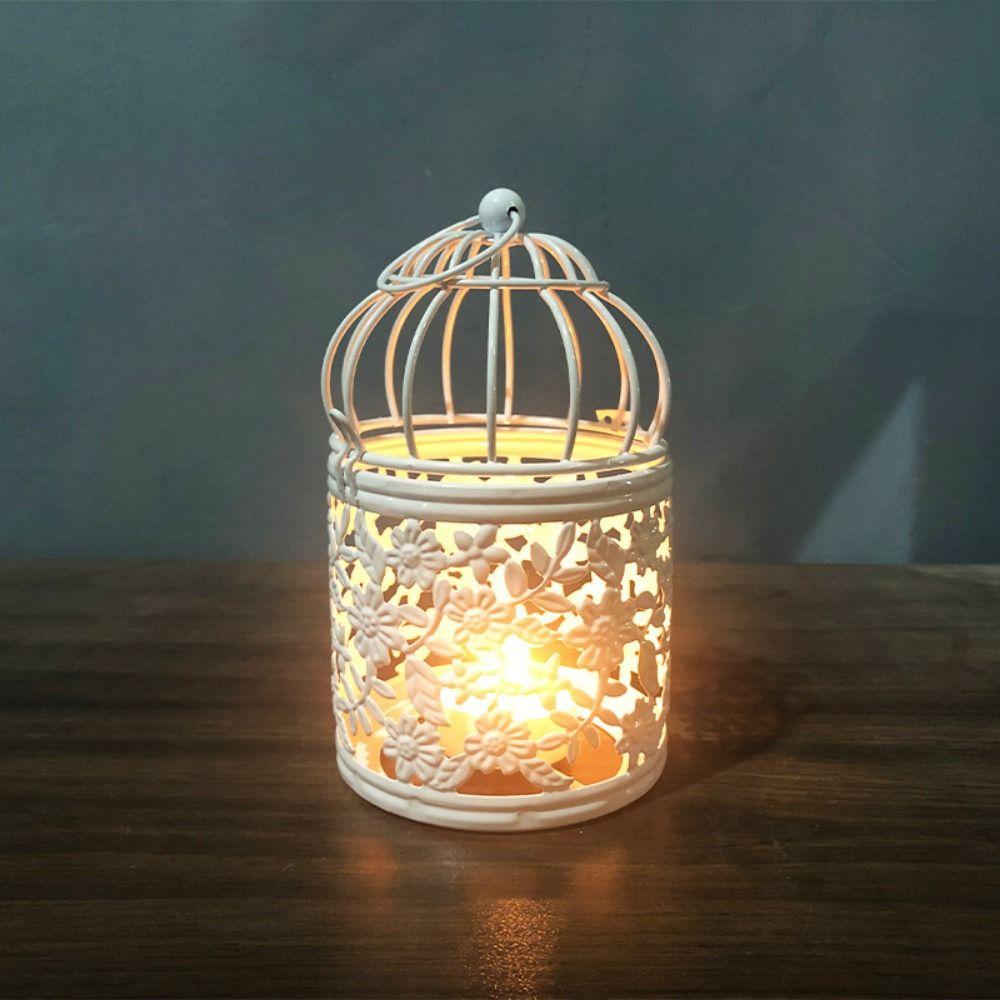 Sturdy Hollow Candle Holder Hanging Iron Aromatherapy Holder Romantic Bird Cage Candlestick  Table