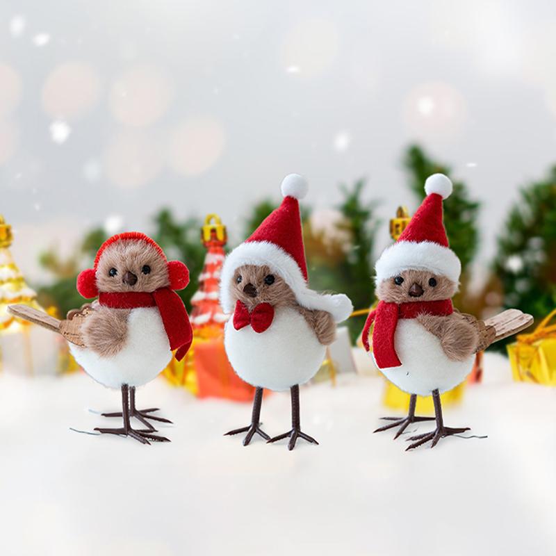 Winter Bird Figurines Decor Realistic Fake Birds With Hats For Christmas Tree Table Home Effortless Holiday Decorations