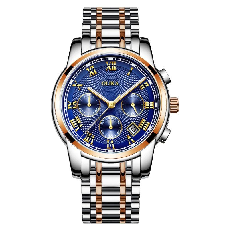 New Top Brand Fashion Men's Watch Fine Steel Band Casual Sports Luminous Waterproof Three-Eye Six-Pin Watch