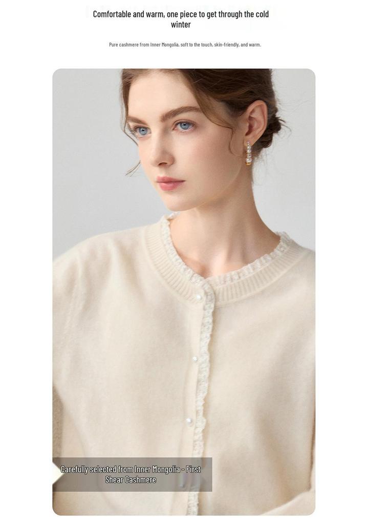 Lekasha Women's Sweet Cashmere Cardigan - Long Sleeve Round Neck Knitwear