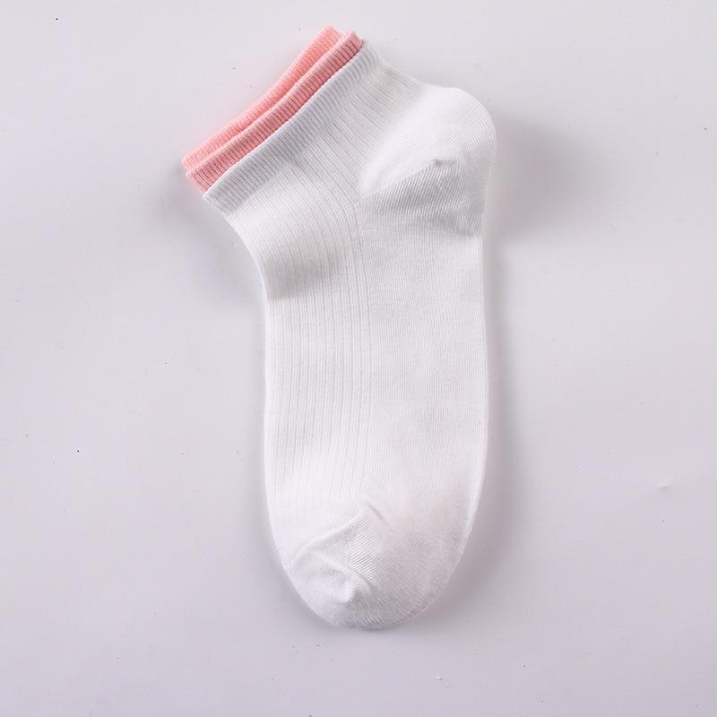 

Женские весенне-летние тонкие повседневные носки, подходящие ко всему, однотонные, с двойной резинкой, спортивные, влагоотводящие, дышащие 1 pair белый/розовый