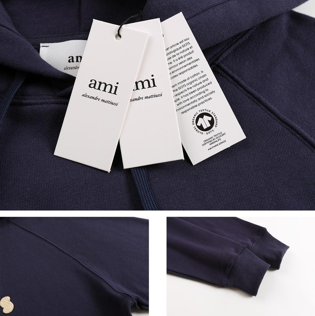 AMI 2025 Autumn and Winter New Letter Embroidery High-quality Cotton Hooded Sweatshirt Sweatshirt Couple Pullover