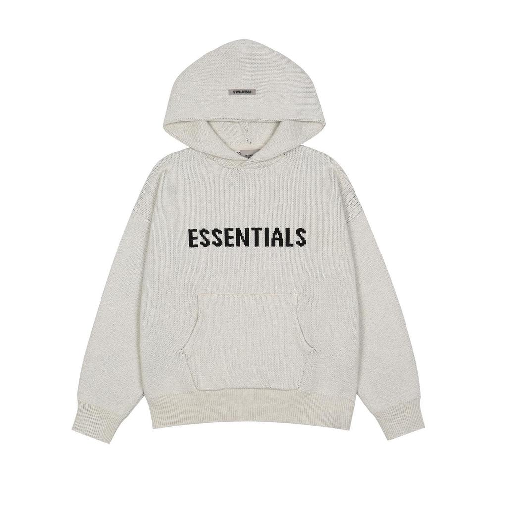 ESSENTIALS Unisex Codzienna Bluza z Kapturem z Dzianiny z Napisem