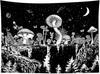 Black and White Mountain Tapestry Nature Moon Forest Mushroom Galaxy Stars Tapestry for Bedroom Aesthetic Wall Art Decor for