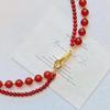 Vintage High Quality 7A Pigeon Blood Red Chalcedony Double Layer Design Sense Sweater Chain Necklace Collarbone Chain Female