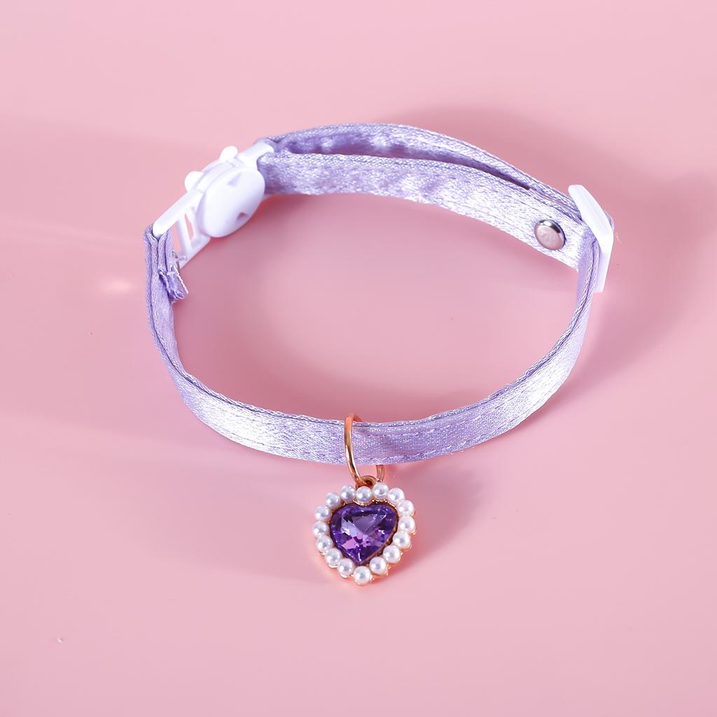 Pet Heart Pendant Collar for Cats, Anti-Choking Design, Double-Layer Pearl Heart Pendant Necklace for Princess Kittens and Puppies