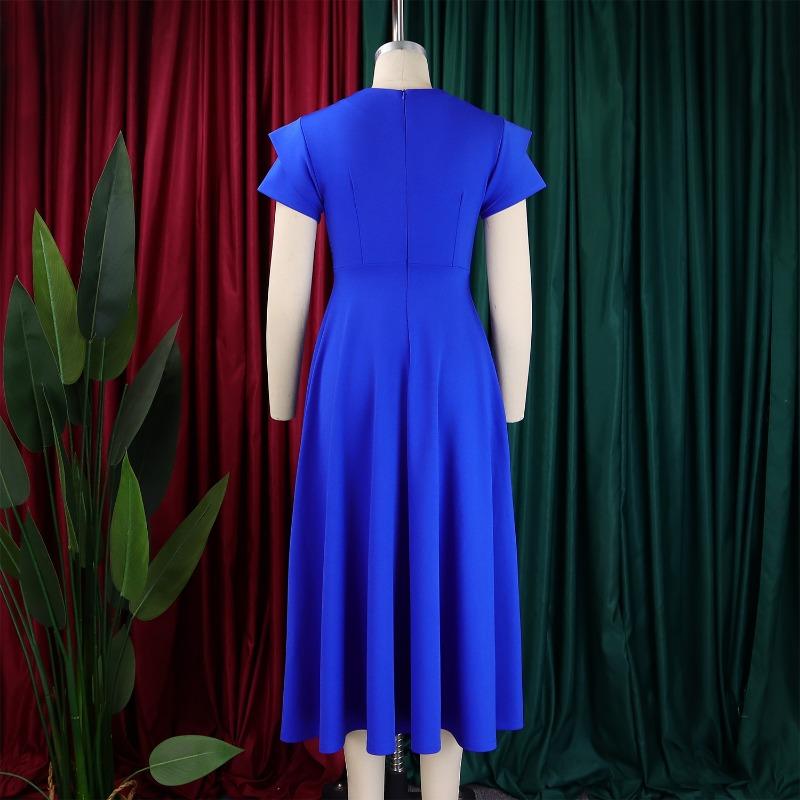 Plus Size High Waist Mid Length Big Hem Elegant A Line Women Summer Dress