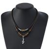 Butterfly-shaped Wooden Beaded Double-layer Necklace, Women's Retro-style Woven Rope Collarbone Chain