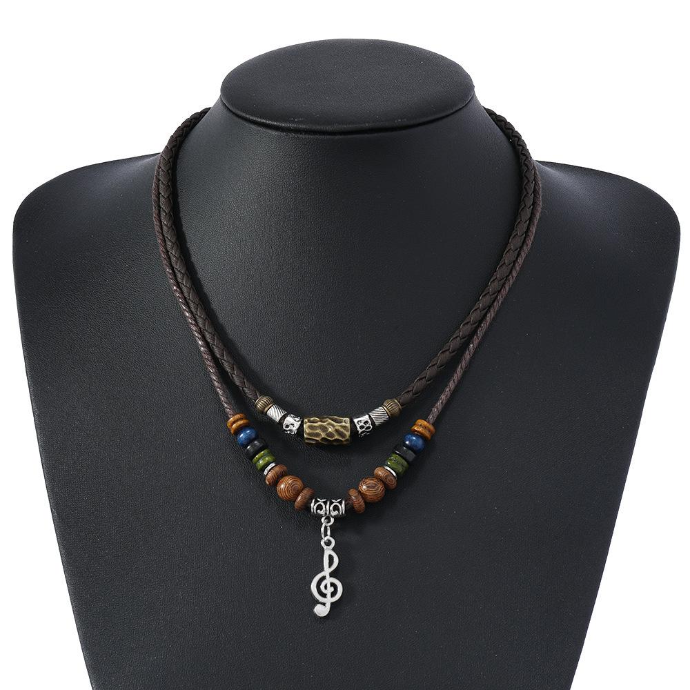 Butterfly-shaped Wooden Beaded Double-layer Necklace, Women's Retro-style Woven Rope Collarbone Chain