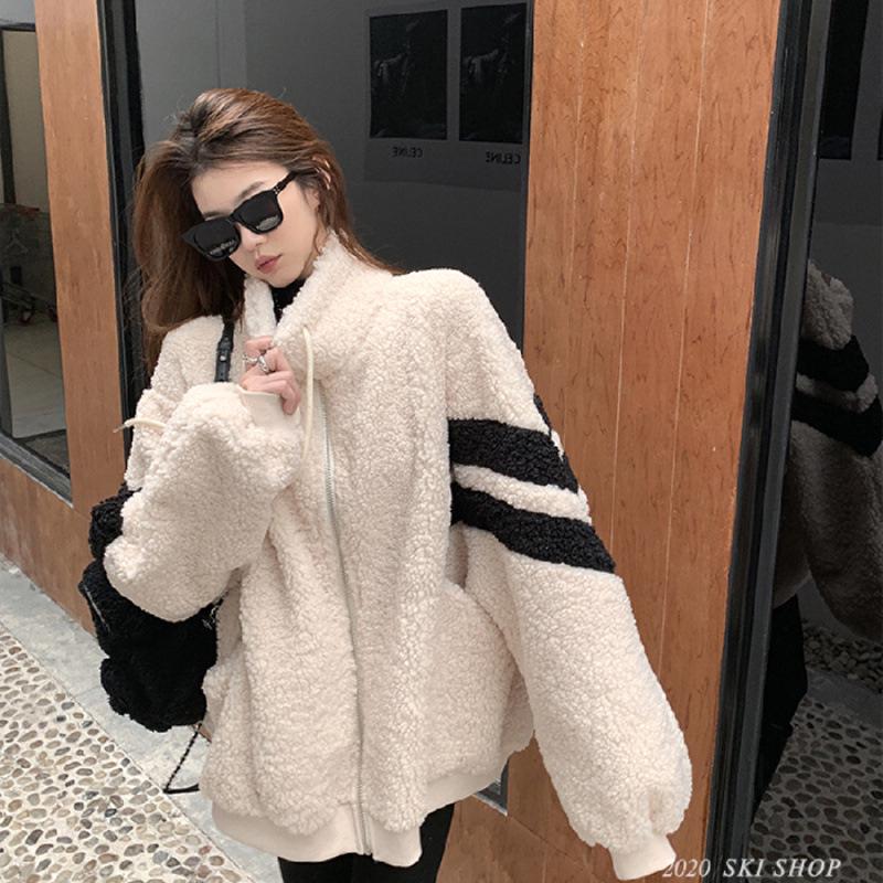 Plus Size Women's Lambswool Plush Zipper Hoodie Jacket - Thick, Warm, Stand Collar for Autumn/Winter