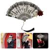 Handheld Folding Fan Retro Lace Fan Flower Fans Hand Fan with Tassels Halloween Cosplay Photo Props for Woman and Girls