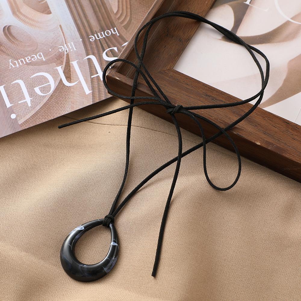 Diy T-Shirt Sweater Chain Vintage Water Drop Pendant Necklace Women Gothic Black Leather Wax Thread Rope Choker Necklace