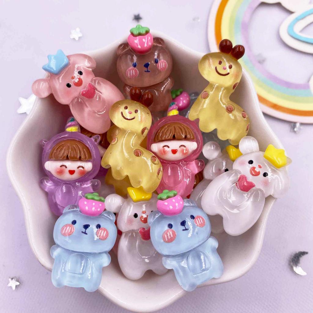 Colorful Resin Glitter Kawaii Giraffe Bear Puppy Girl Flatback Cartoon Animal Figurine Scrapbook 10pcs DIY Accessory Decor Craft