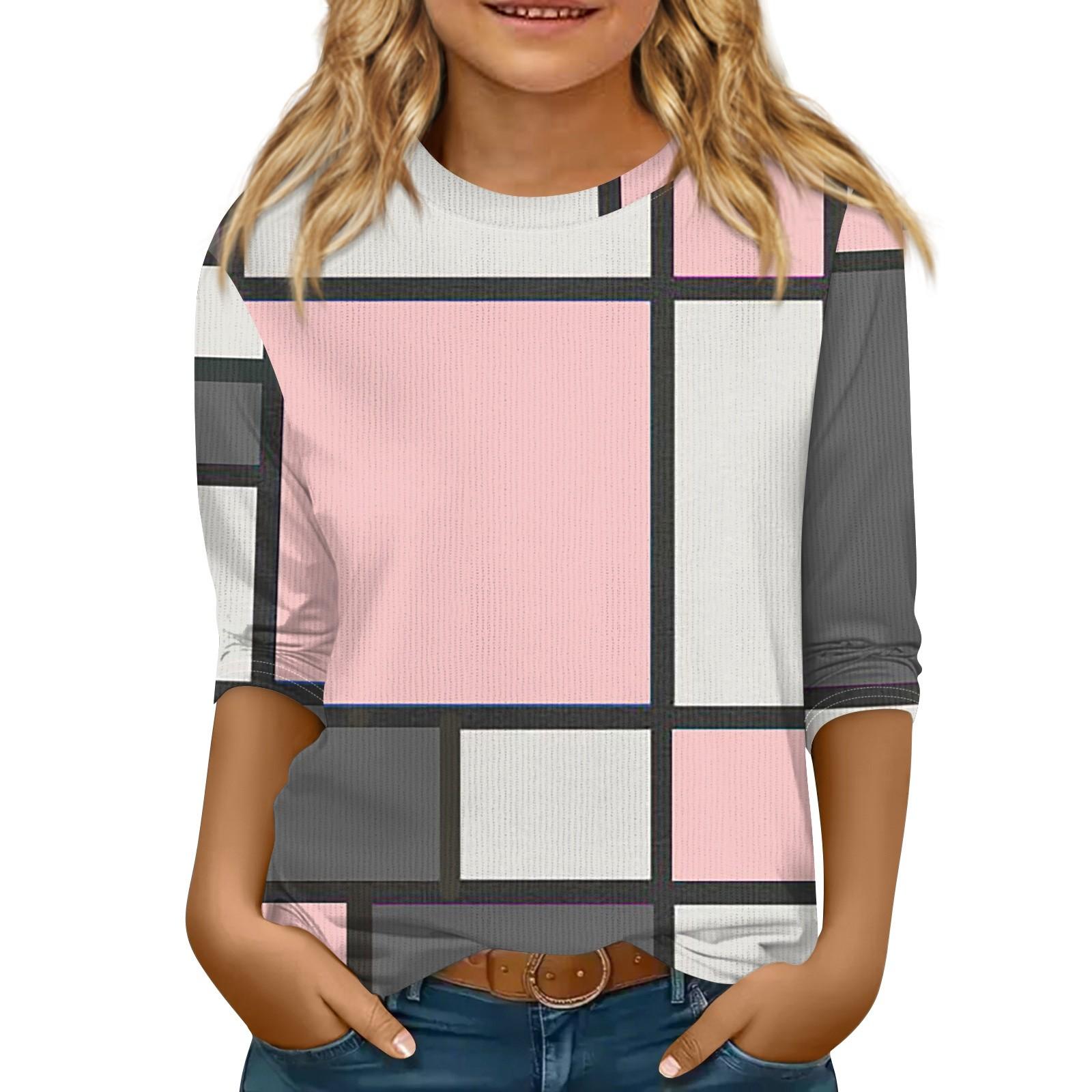 

Детская трикотажная повседневная футболка с рукавом 3/4, блузка с круглым вырезом и принтом 120 розовый