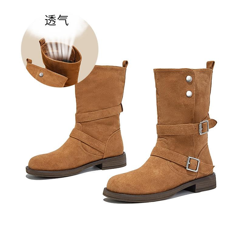 Wasteland wind western cowboy boots 2025 autumn and winter new locomotive short boots casual Martin boots versatile pile boots women