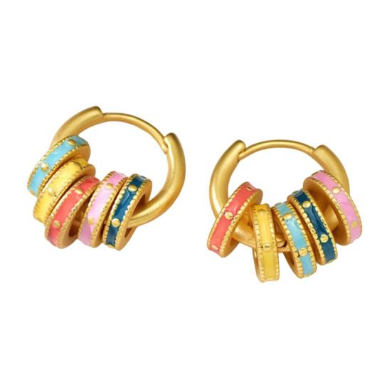 1 Pair Hoop Earrings for Women Rainbow Enamel Small Circle Design Earrings