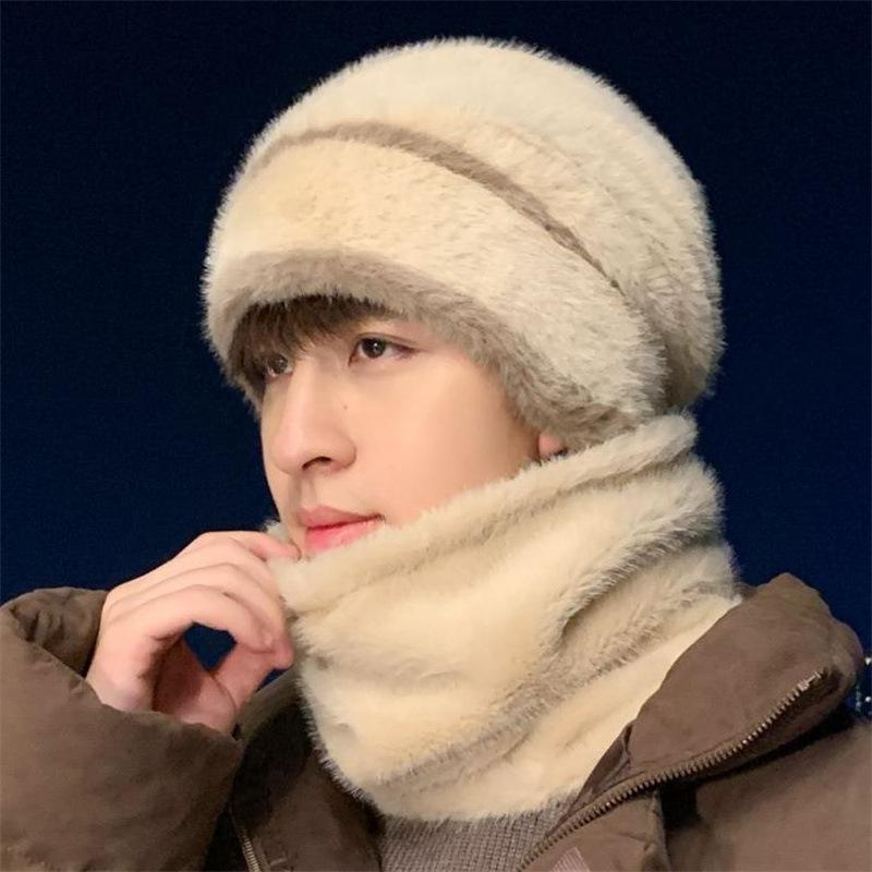 Hat Men's Winter New Thickened Warm Neck Protection Scarf Plush Hat Cold-proof Cycling Windproof Pullover Hat