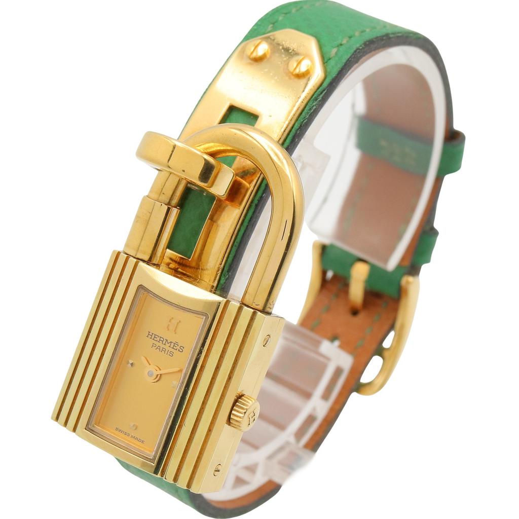 Used HERMES Kelly Watch Wrist Watch KE1.201 Quartz Gold Plated Leather Belt Used Women