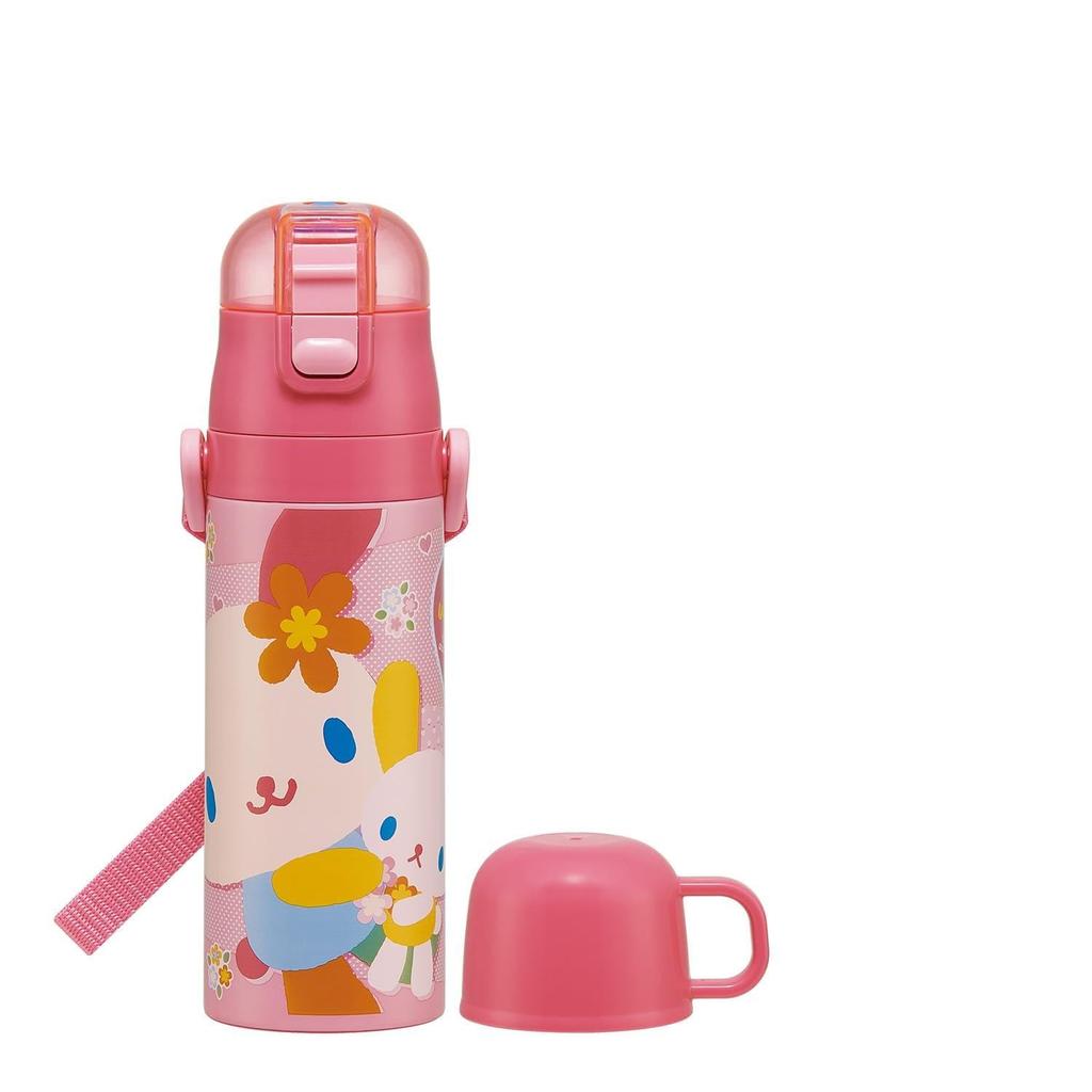 Skater Láhev na vodu 470 ml nebo 430 ml Sanrio Usahana Nerezová Sportovní Dětská, 2-cestná, (Přímé pití) (Pít šálek), Design, Dívčí ocel,