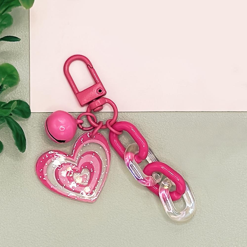 1pc Pink Acrylic Love Heart Keychain with Bell Charm, Fashion Accessory for Phone Case, Car Keys, and Purses