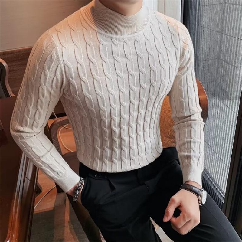 Men's Korean-Style Slim Fit High Neck Sweater - Warm Knitwear for Autumn/Winter