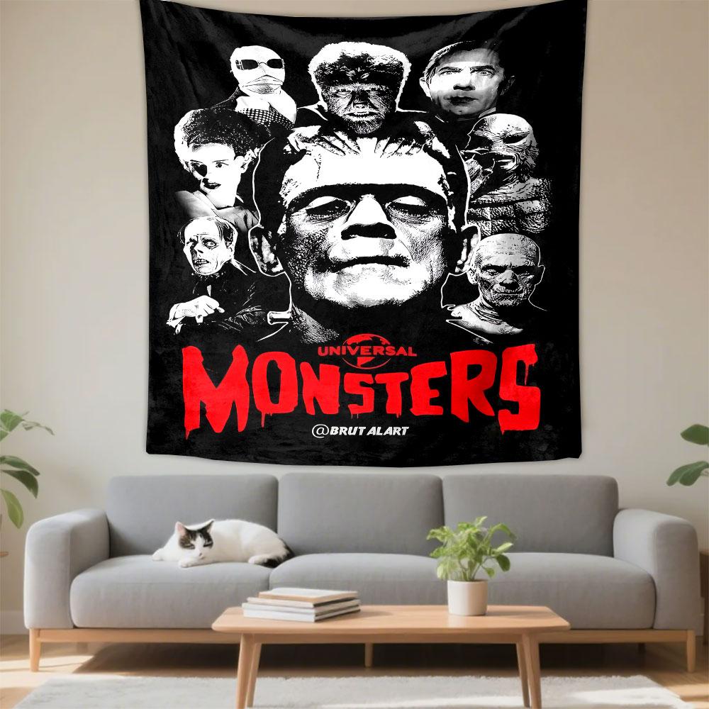 Universal Monsters Tapestry Wall Hanging, Classic Horror Art, Wall Decor for Bedroom Living Room Dorm