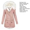 Winter Women Windproof Jacket Mid Length Slim Fit Cotton Coat Plus Size Faux Fur Hood Fleece Lined Zip Up Press Button Closure Outerwear