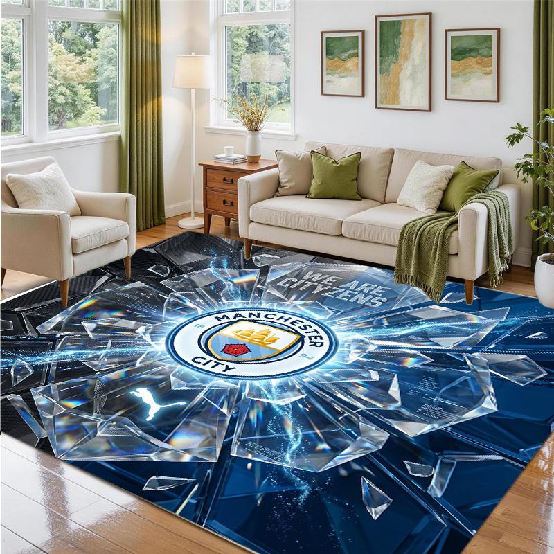 Manchester City Design Crystal Velvet Rug Soft Decorative Mat for Bedroom Entrance
