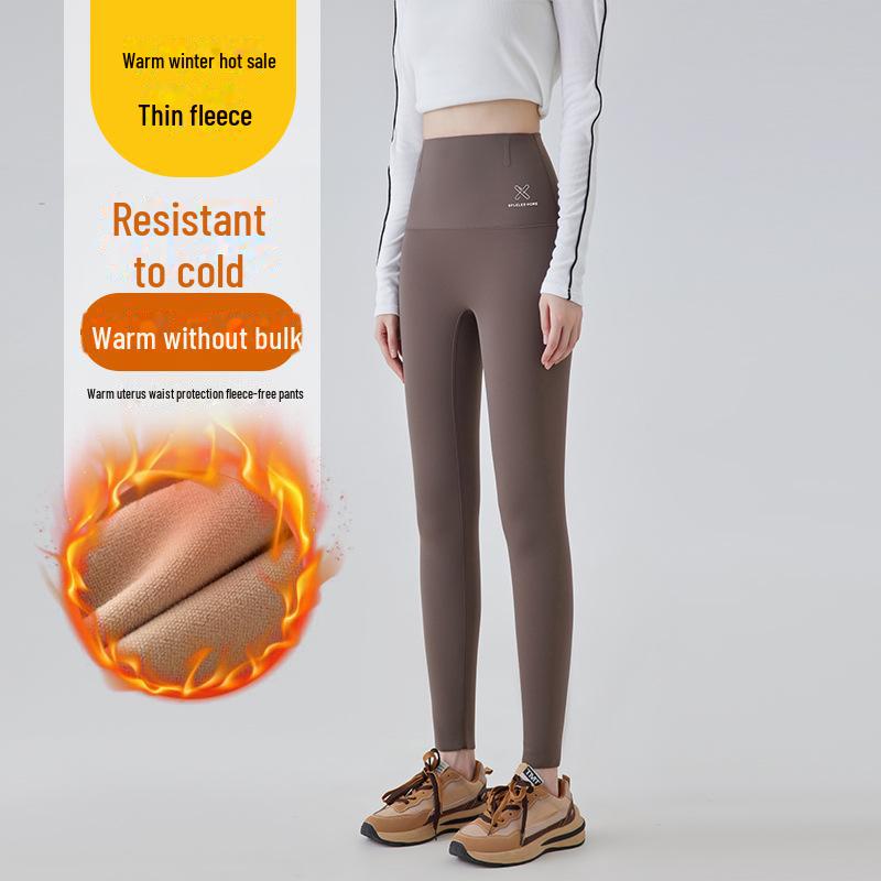 2024 New High-Waist Gray Velvet-Lined Women's Yoga Leggings: Warm Autumn/Winter Wear