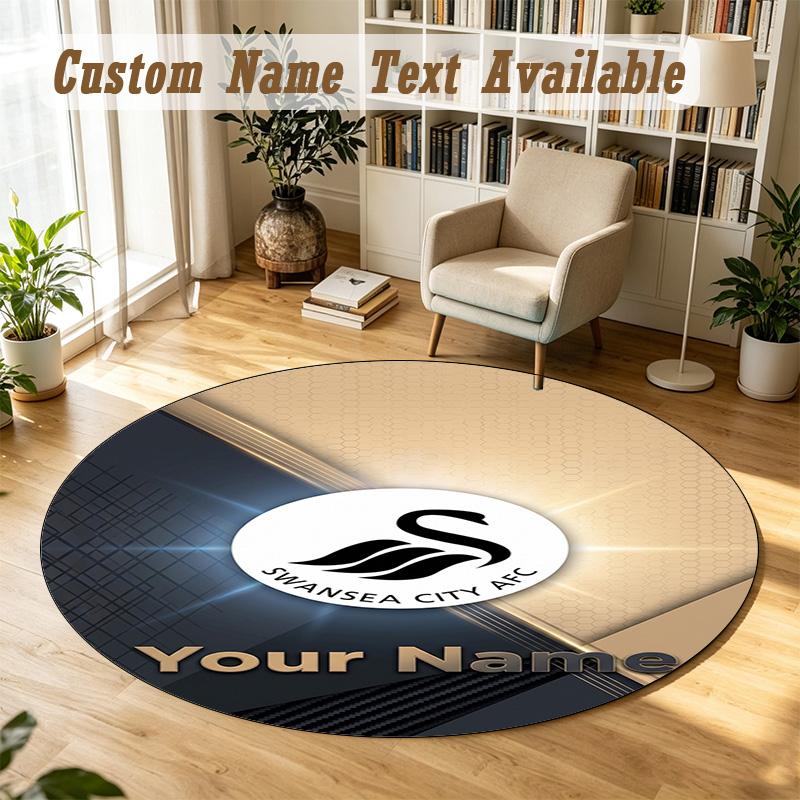 Round Rug Custom NameSwansea City FC Pattern Non Slip Carpet Home Floor Decor