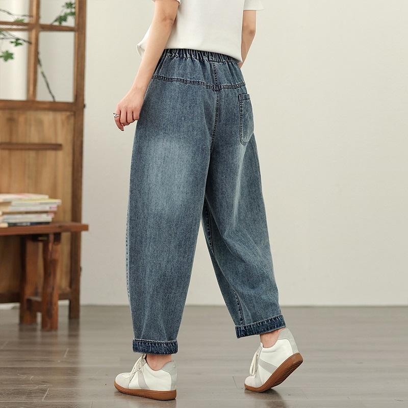 Plus Size Thin Vintage High Waist Casual Loose Women Summer Autumn Jeans Denim Harem Pants