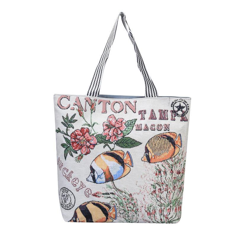 Embroidered Fashion Bag Simple Single-shoulder Bag Hand-held Women's Bag Large-capacity Shopping Bag