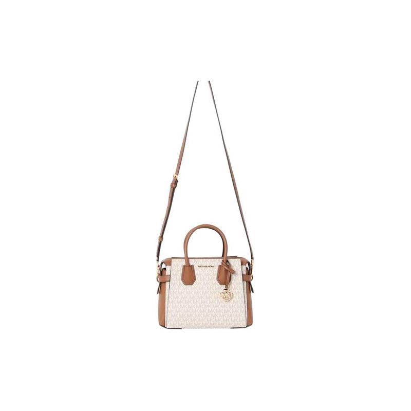 Michael Kors Handbag Mercer Classic Presbyopia Metal Logo Commuting Cowhide and Artificial Leather Shoulder Bag Small Women's Vanilla White/Acorn