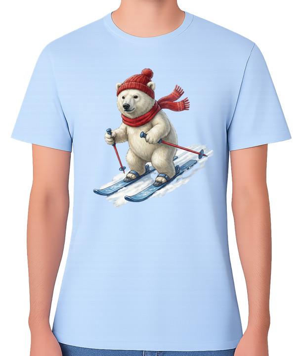 Skiing Polar Bear T-Shirt Funny Winter Animal Snow Ski Graphic Unisex Tee L